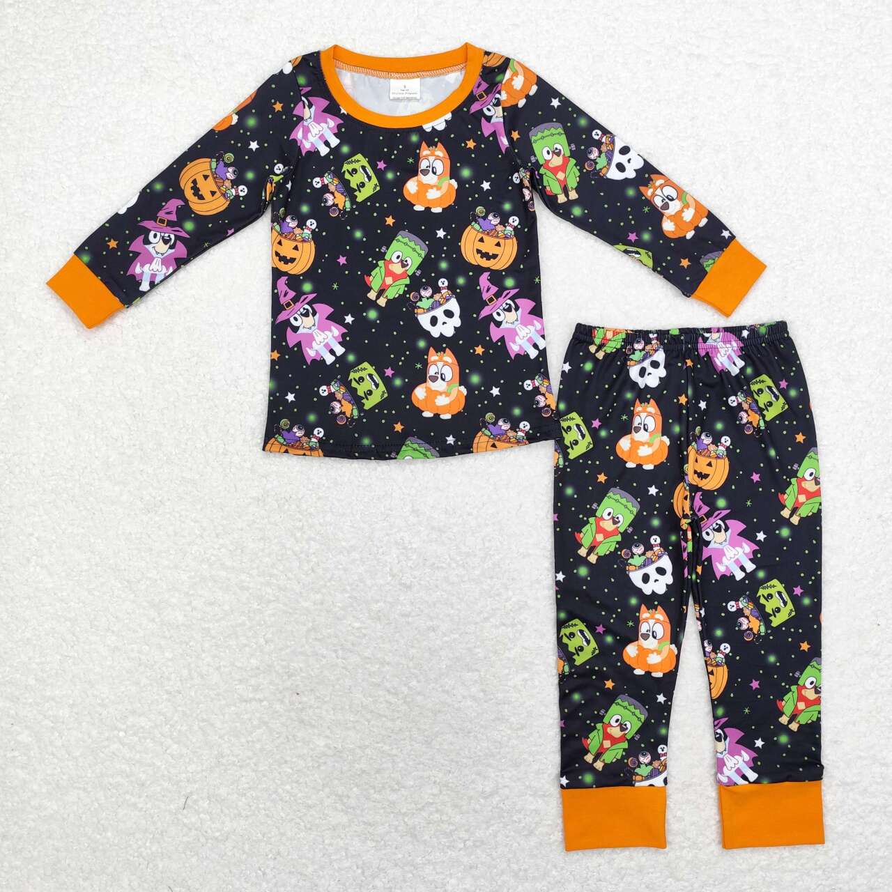 BLP0825 Halloween pumpkin blue dog black long sleeve pants boys pajamas