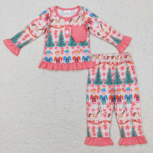 GLP0749 Christmas King & soldier pink long sleeve pants girls set