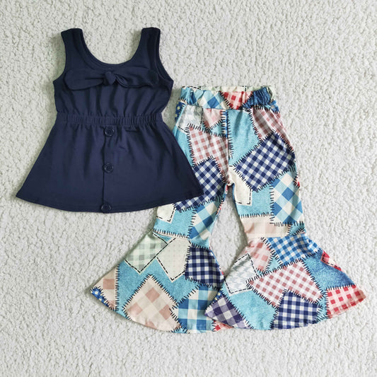 D9-30 Navy Halloween Patch Bell-bottom Pants Girls Outfits