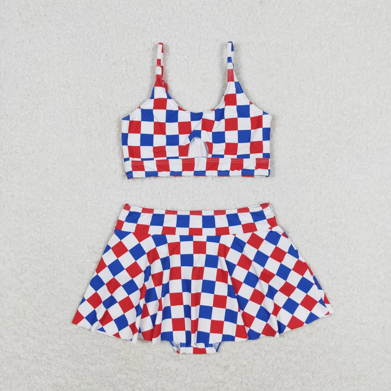 S0287 red blue checkered girls swimsuits