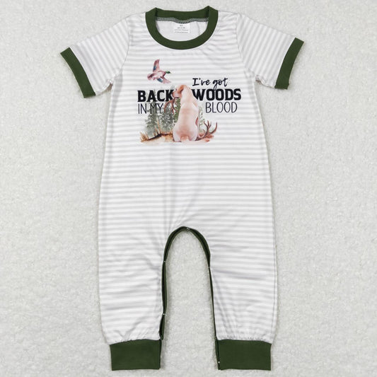 SR0633 Hunting back woods dog mallard striped short sleeve boys romper