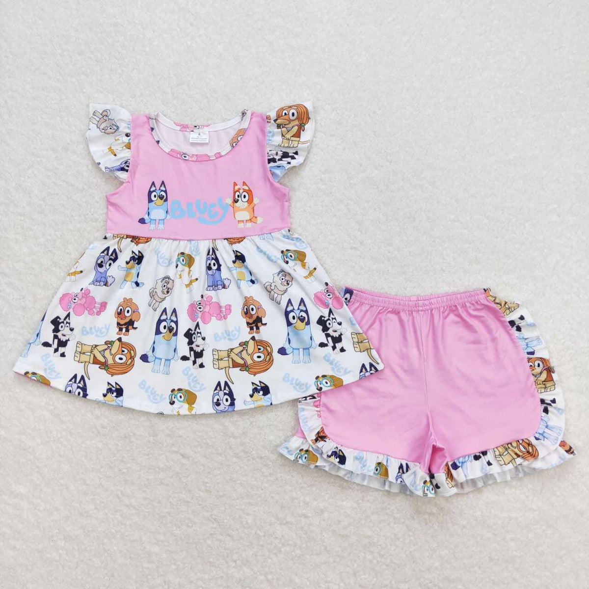 GSSO0388 Cartoon dog pink flutter sleeve bummies set