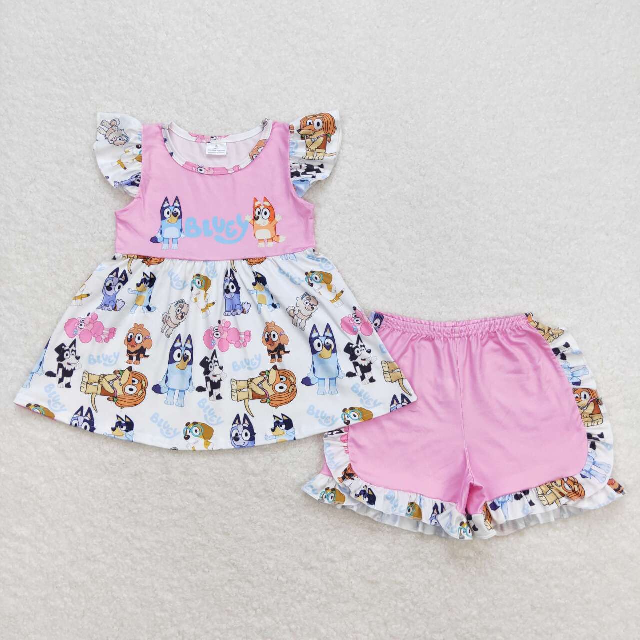 GSSO0388 Cartoon dog pink flutter sleeve bummies set