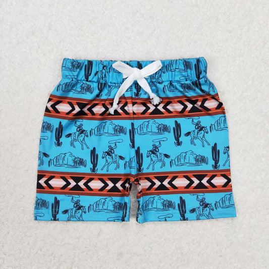 SS0207 Western rodeo cactus blue boys shorts