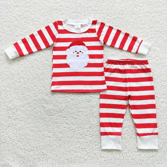 BLP0204 Christmas Santa Claus Red Plaid Print Long Sleeves Kids Pajamas