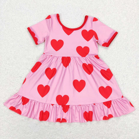 GSD0629 Valentine's Day Heart Hot Pink Short Sleeve Girls Dress
