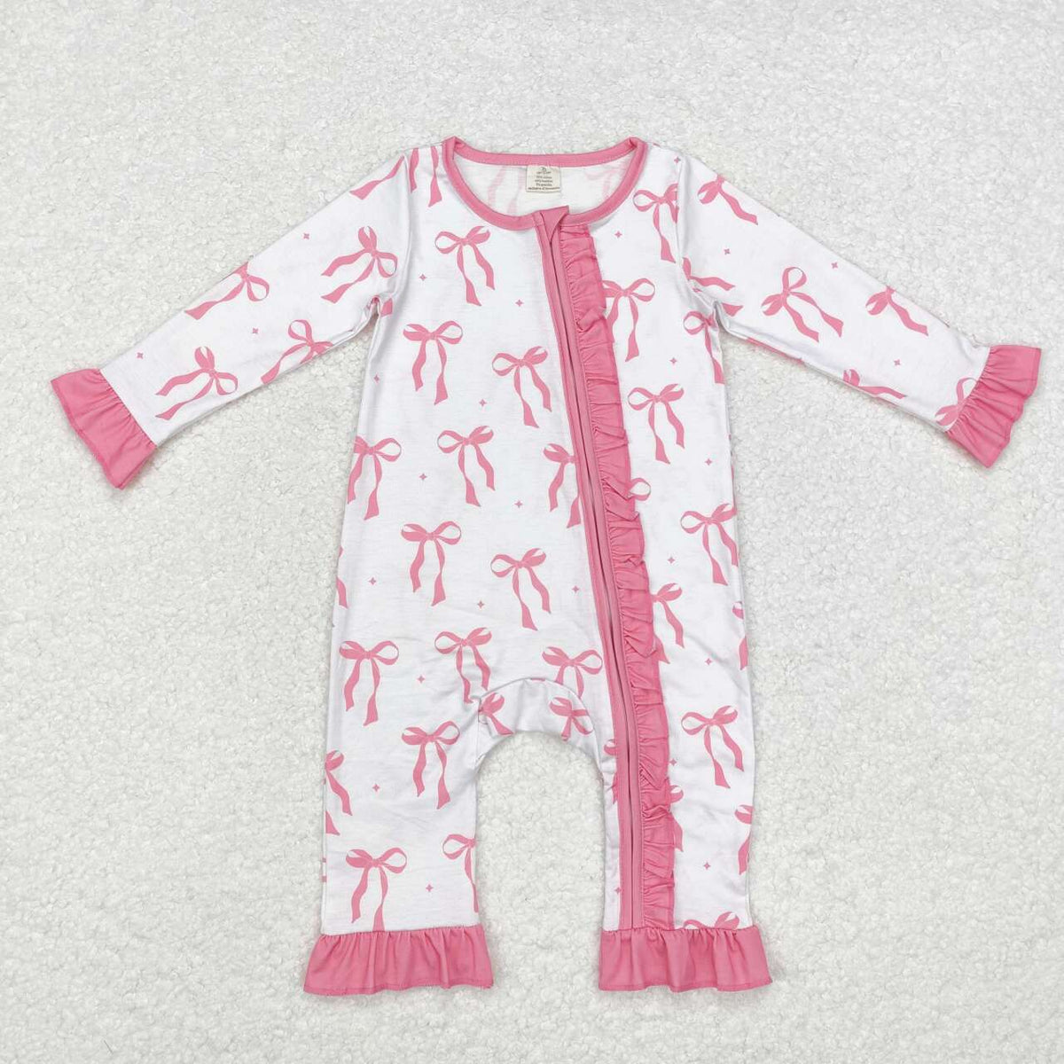 USA SHOP bamboo LR1584 pink bows long sleeve zipper girls romper