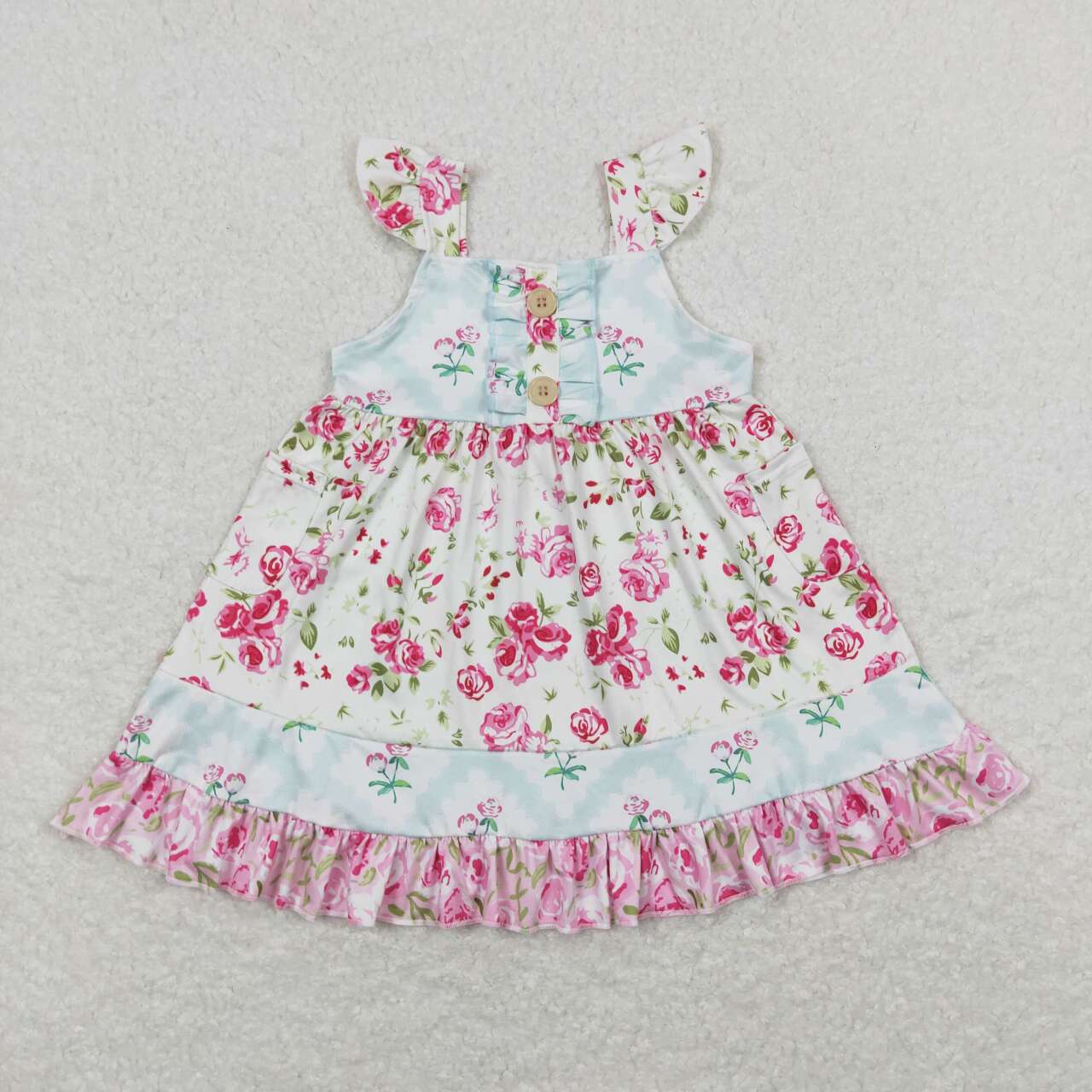 GSD0498 Hot pink flowers flutter sleeve girls dress