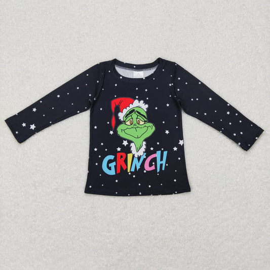 GT0329 Christmas green face black girls top