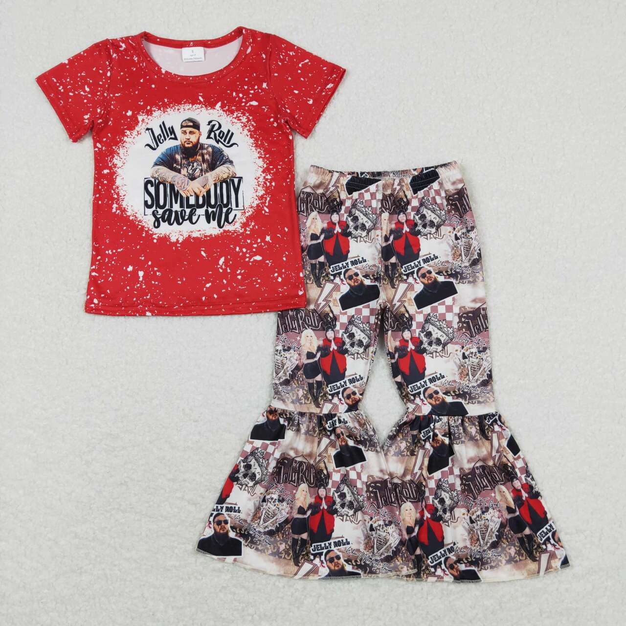 GSPO1489 singer roll red short sleeve pants girls set