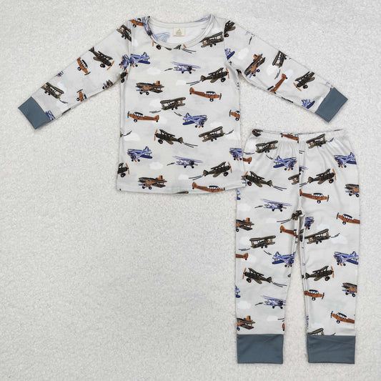 bamboo BLP0647 cartoon plane long sleeve pants boys pajamas