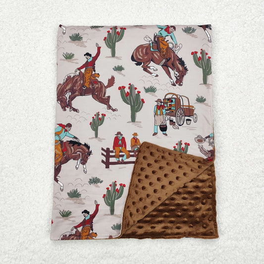 BL0069 Western horse cactus brown kids blanket