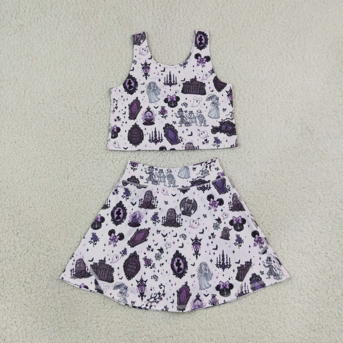 GSD4289 Yoga Halloween Purple Sleeveless Skorts Girls Set