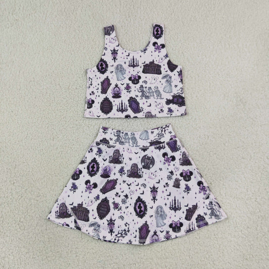 GSD4289 Yoga Halloween Purple Sleeveless Skorts Girls Set