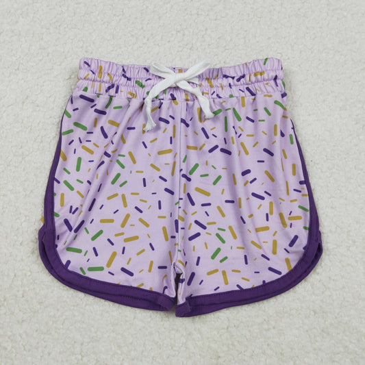 SS0656 Mardi Gras green purple yellow sprinkles girls shorts