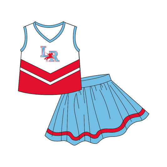 custom Team dress 5 blue & red  sleeveless skirt girls set
