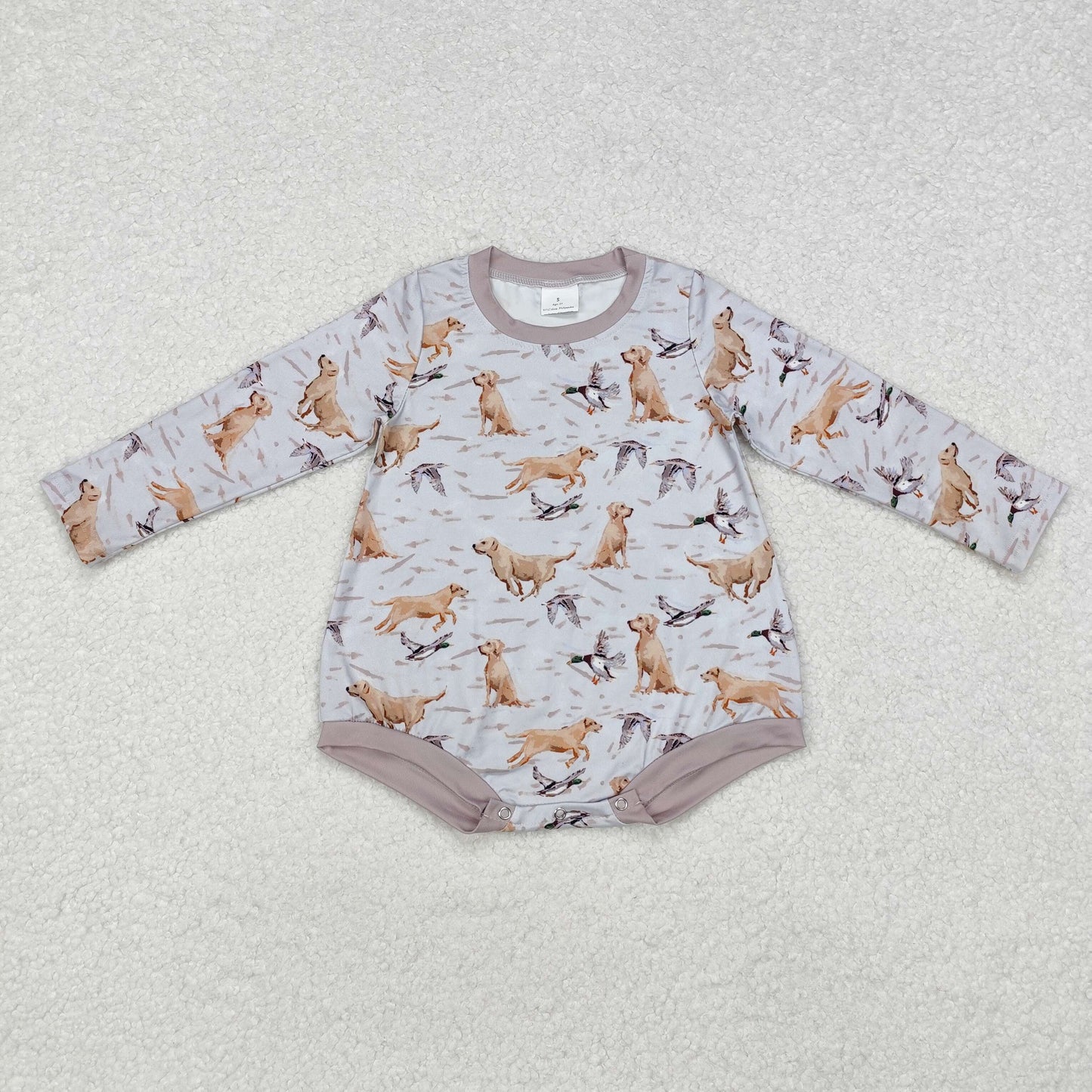 LR1865 hunting mallard dog grey long sleeve boys romper