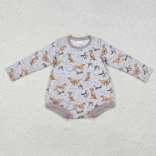 LR1865 hunting mallard dog grey long sleeve boys romper