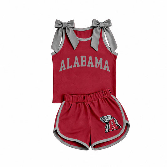 preorder GSSO3831 ALABAMA Elephant Maroon & Grey Bows Sleeveless Shorts Girls Set