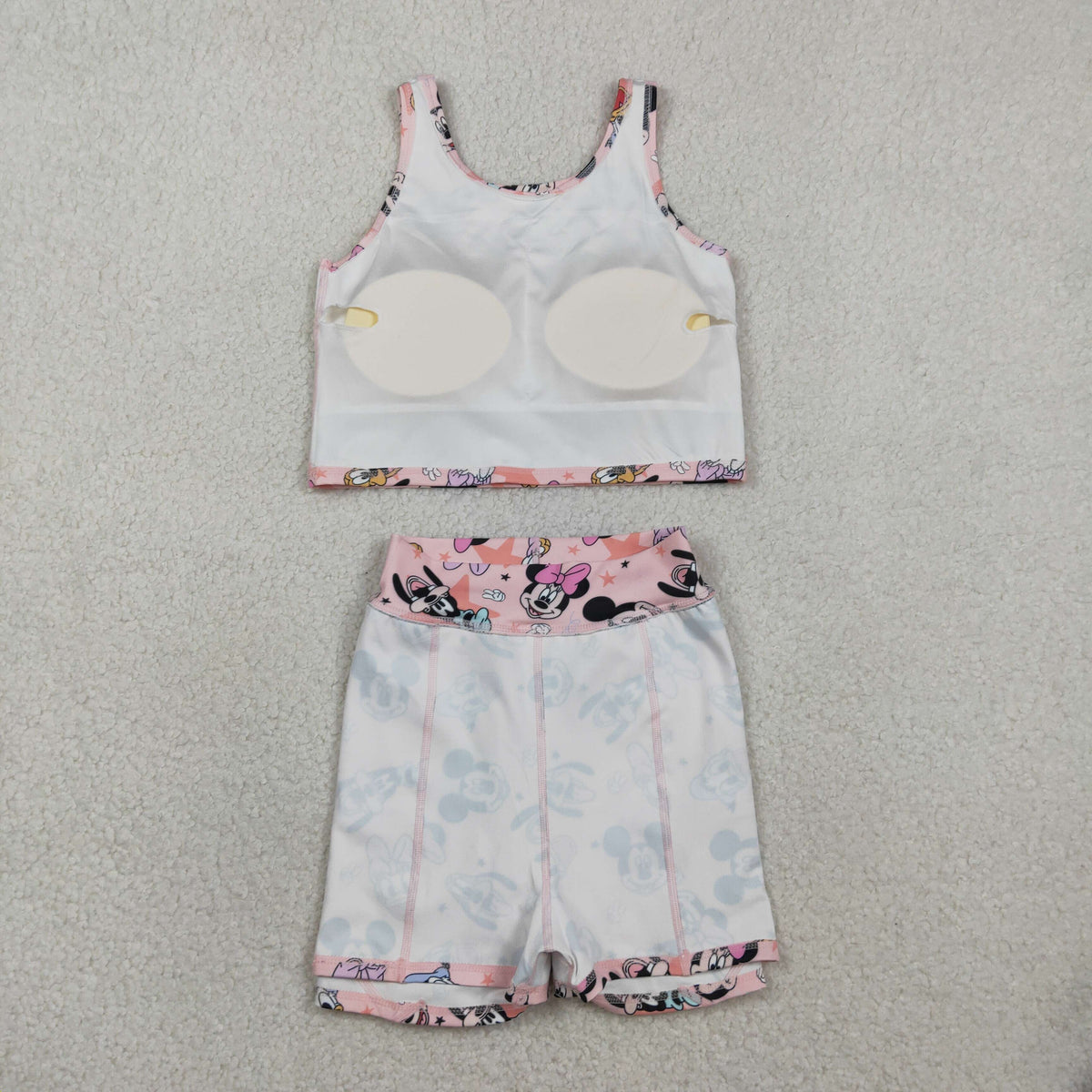 GSD2332 yoga cartoon M pink sleeveless skirt with shorts girls set