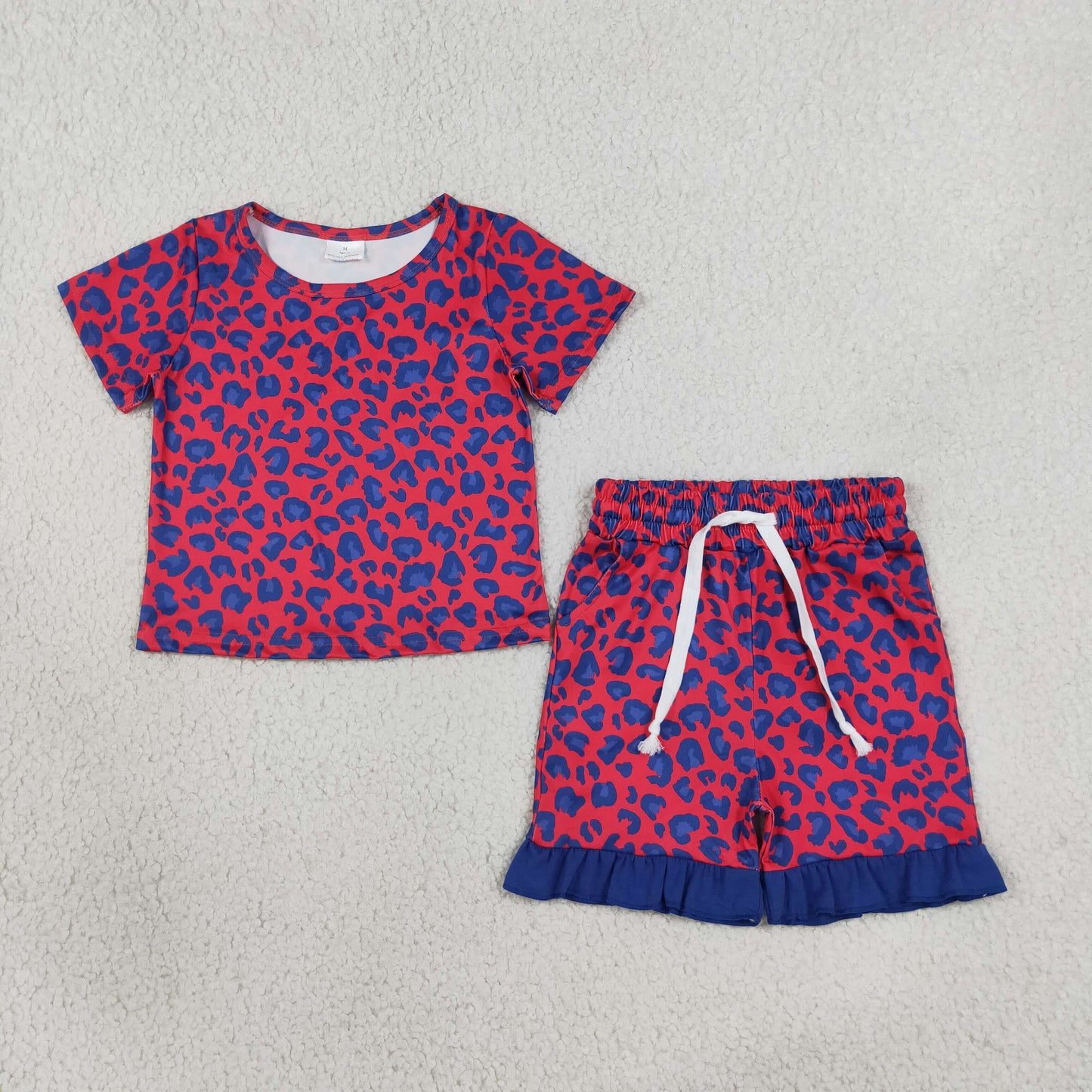 GSSO3811 Leopard Hot Pink Short Sleeve Shorts Girls Set