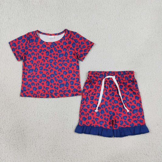 GSSO3811 Leopard Hot Pink Short Sleeve Shorts Girls Set