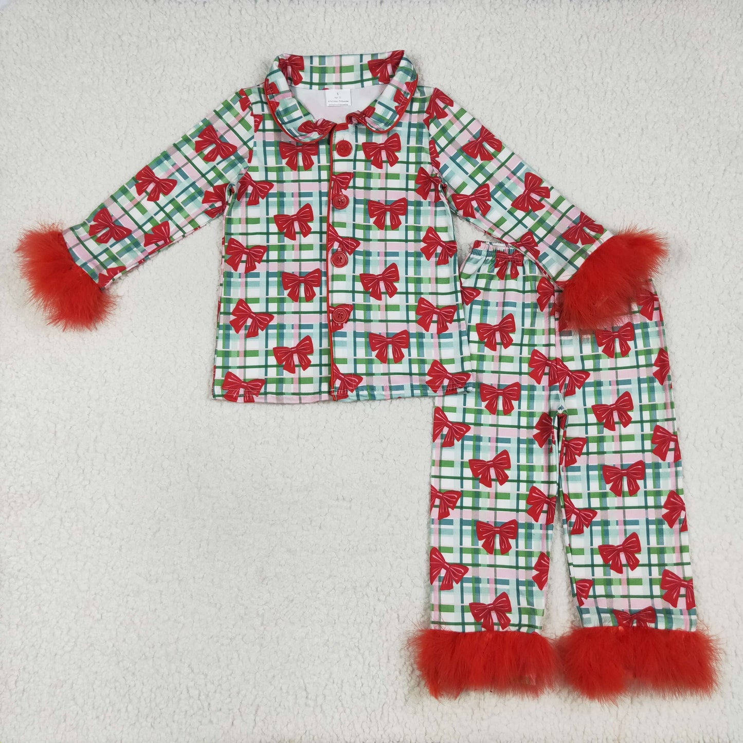 Christmas Bows style fur girls pajamas RTS sibling clothes