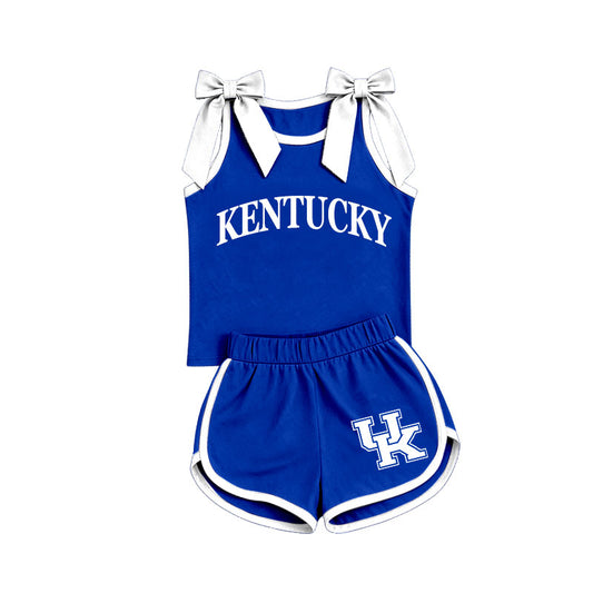 preorder GSSO3830 KENTUCKY UK Blue & White Bows Sleeveless Shorts Girls Set