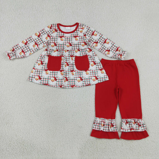 GLP3457 Christmas Santa Pockets Long Sleeve Red Pants Girls Set