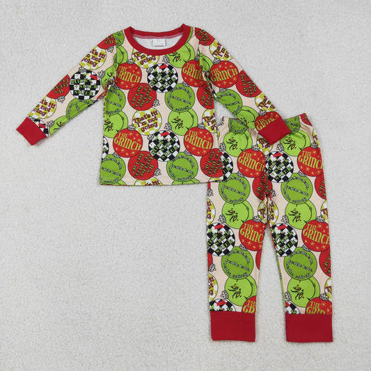 BLP1282 Christmas green face light red green long sleeve pants boys pajamas