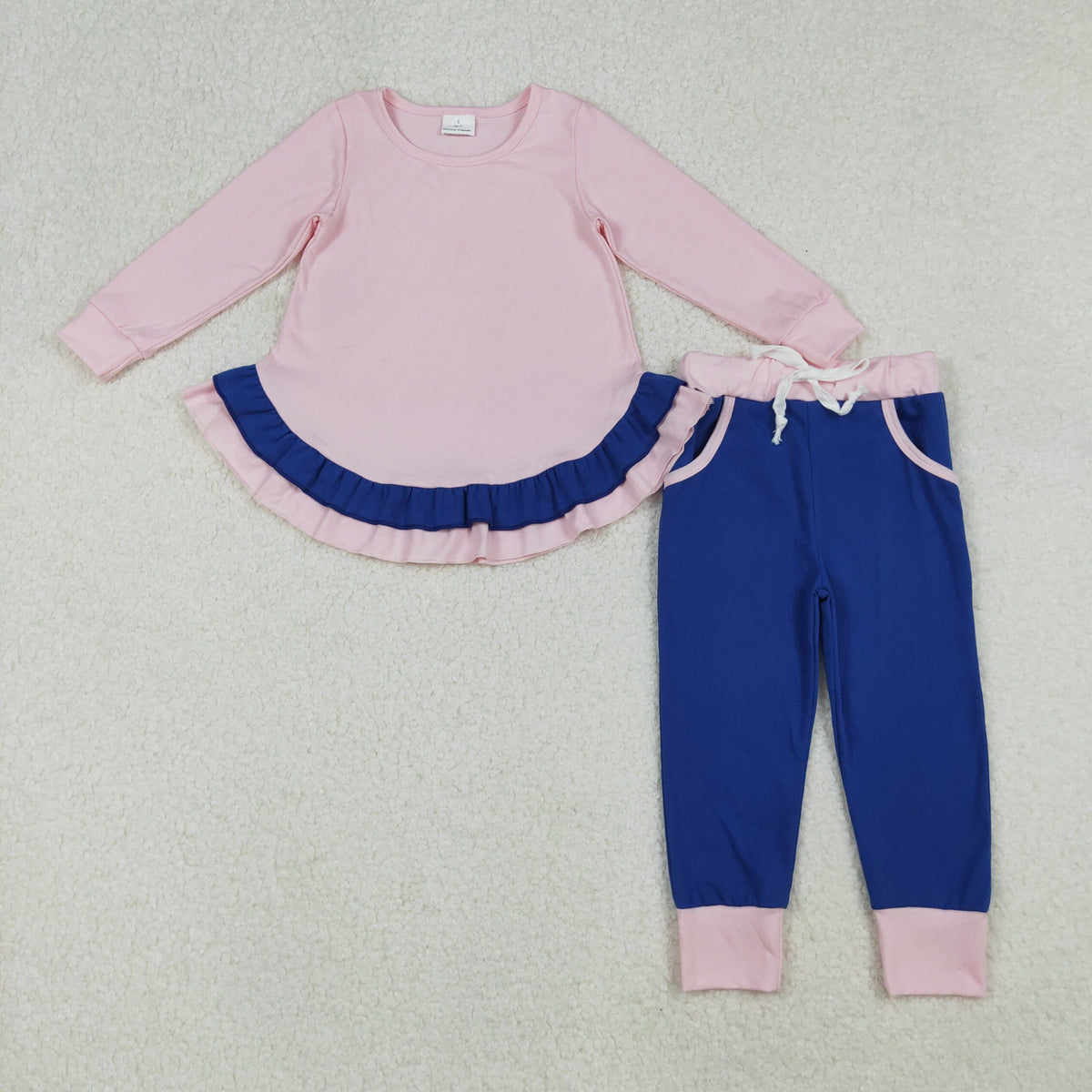 GLP2401 pink long sleeve navy blue pants girls set