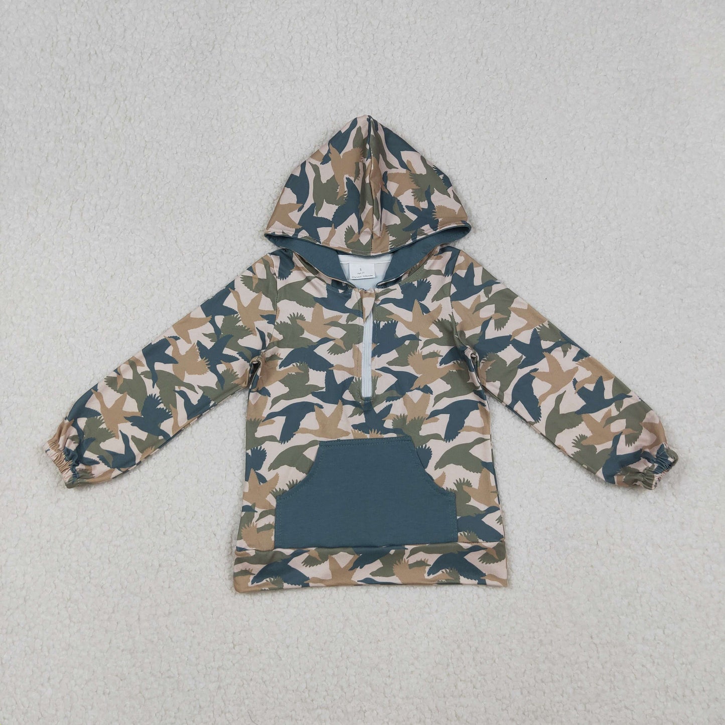 BT1301 hunting mallard camo pocket hoodie long sleeve boys top