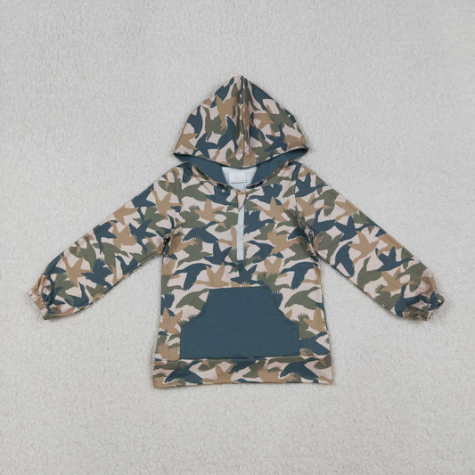 BT1301 hunting mallard camo pocket hoodie long sleeve boys top