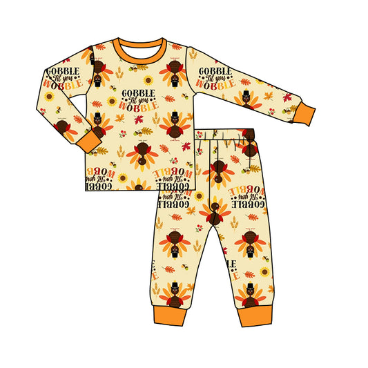 preorder BLP0192 Gobble Turkey Yellow Long Sleeves Boys Pajamas