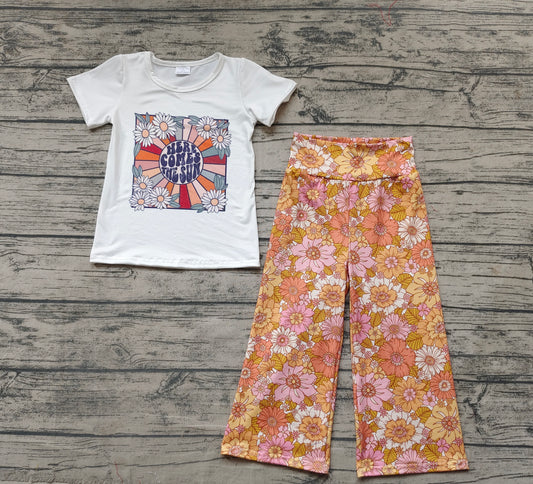 preorder GSPO0700 Here Comes The Sun Short Sleeves Flowers Pants Girls Set