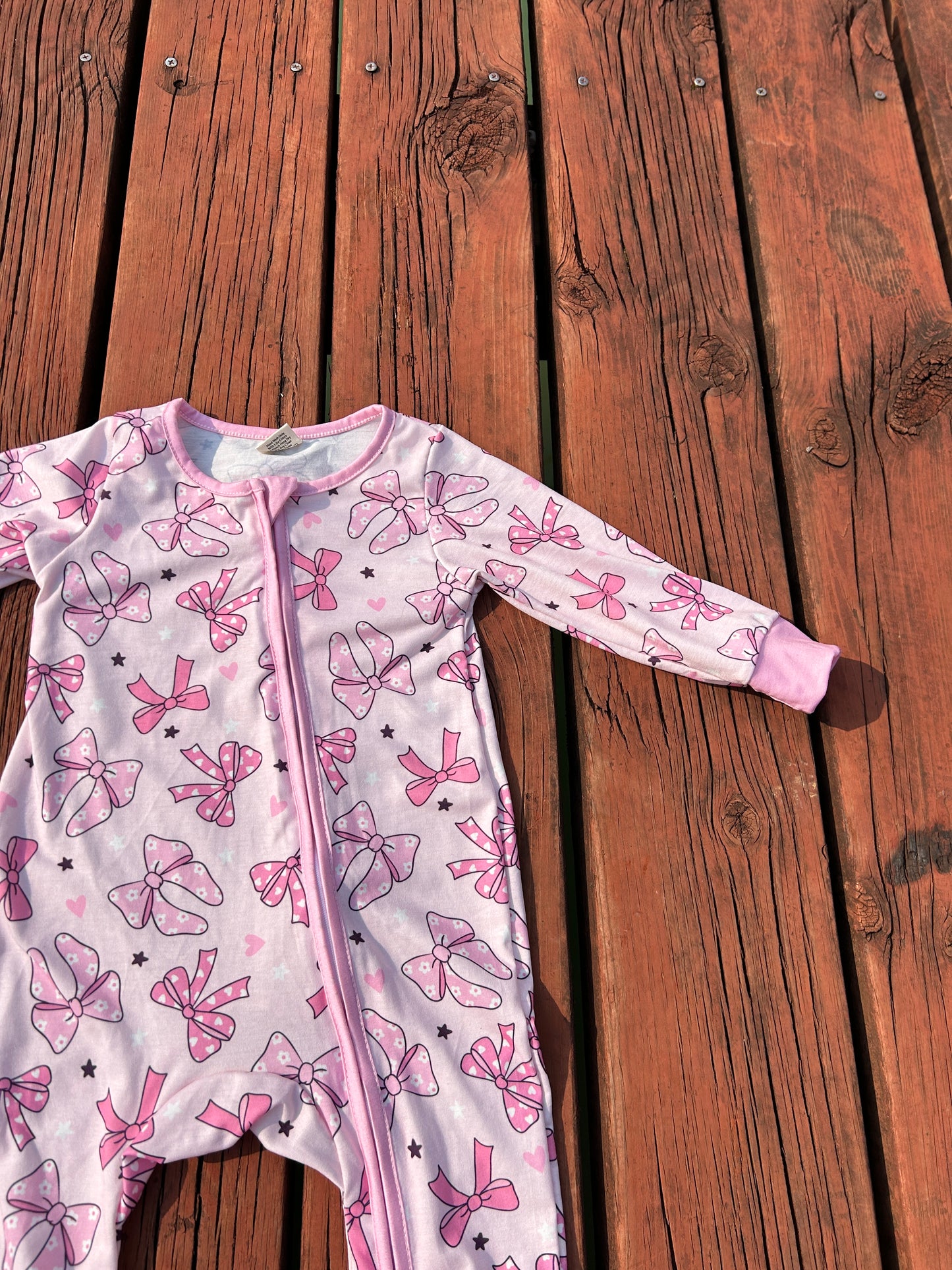 bamboo LR1608 pink bows heart long sleeve zipper girls romper