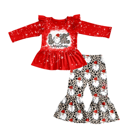 Custom S 9.25 Christmas Santa Claus red long sleeve leopard pants girls set