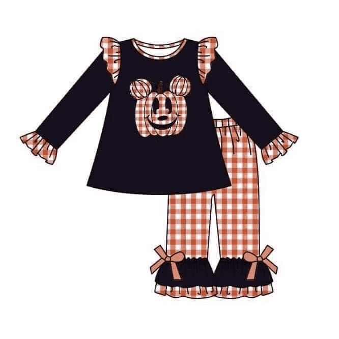 custom S 8.16 Halloween smile pumpkin long sleeve pants girls set