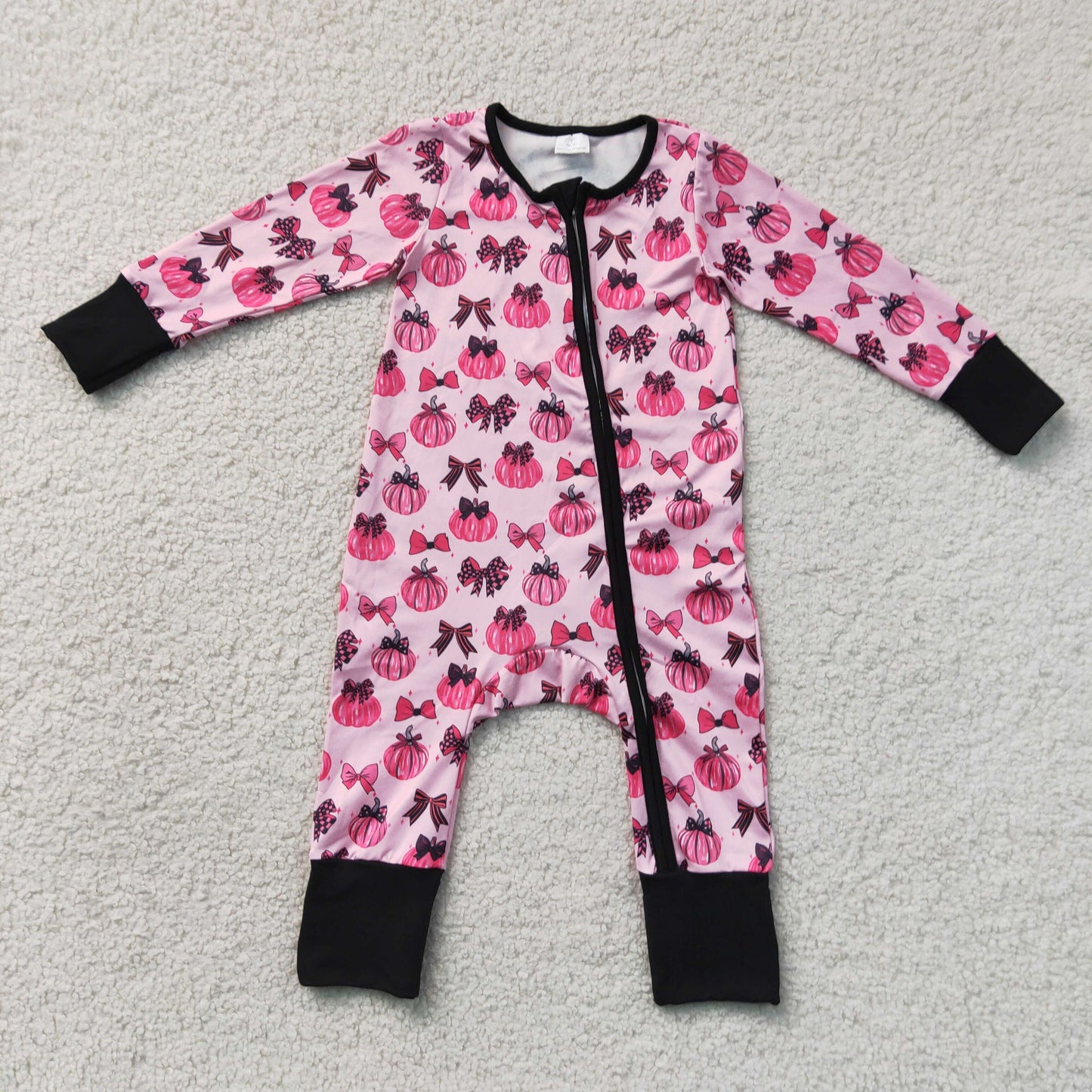 LR3069 Pumpkin Hot Pink Zipper Long Sleeve Girls Romper