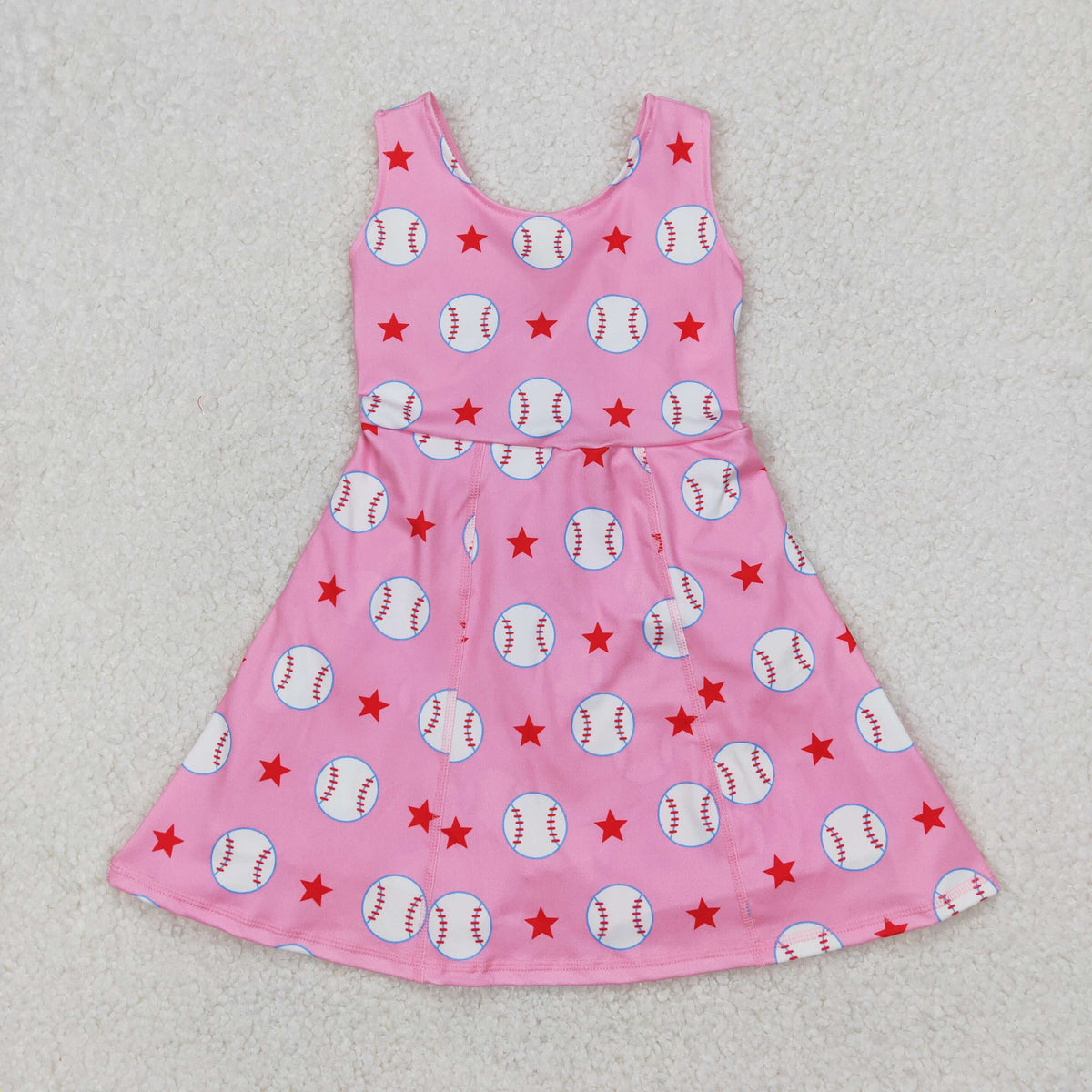 GSD2135 yoga baseball star pink sleeveless twril bow girls dress with shorts