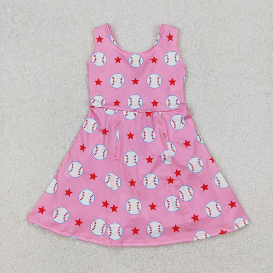 GSD2135 yoga baseball star pink sleeveless twril bow girls dress with shorts