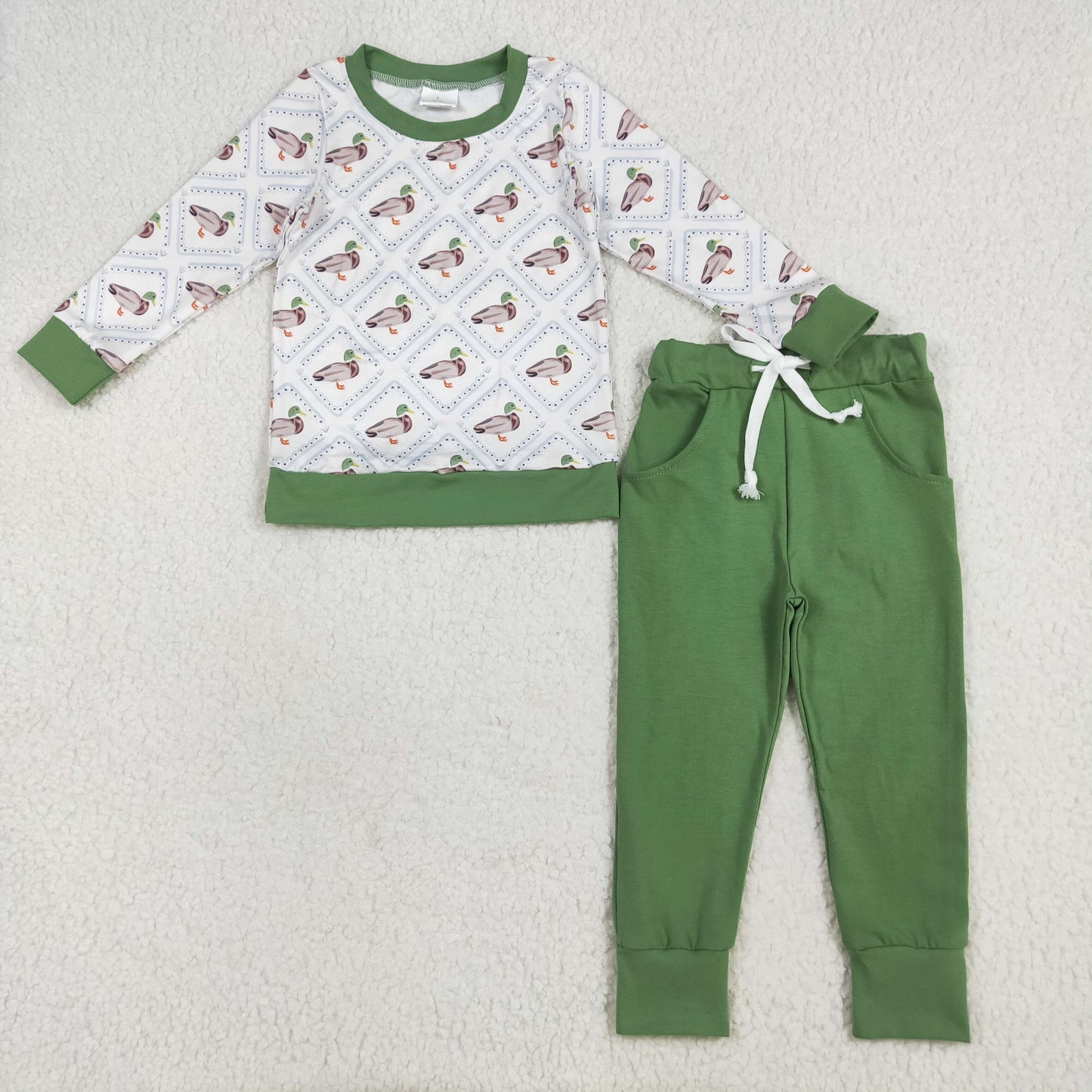 BLP1071 hunting mallard duck long sleeve green pants boys set