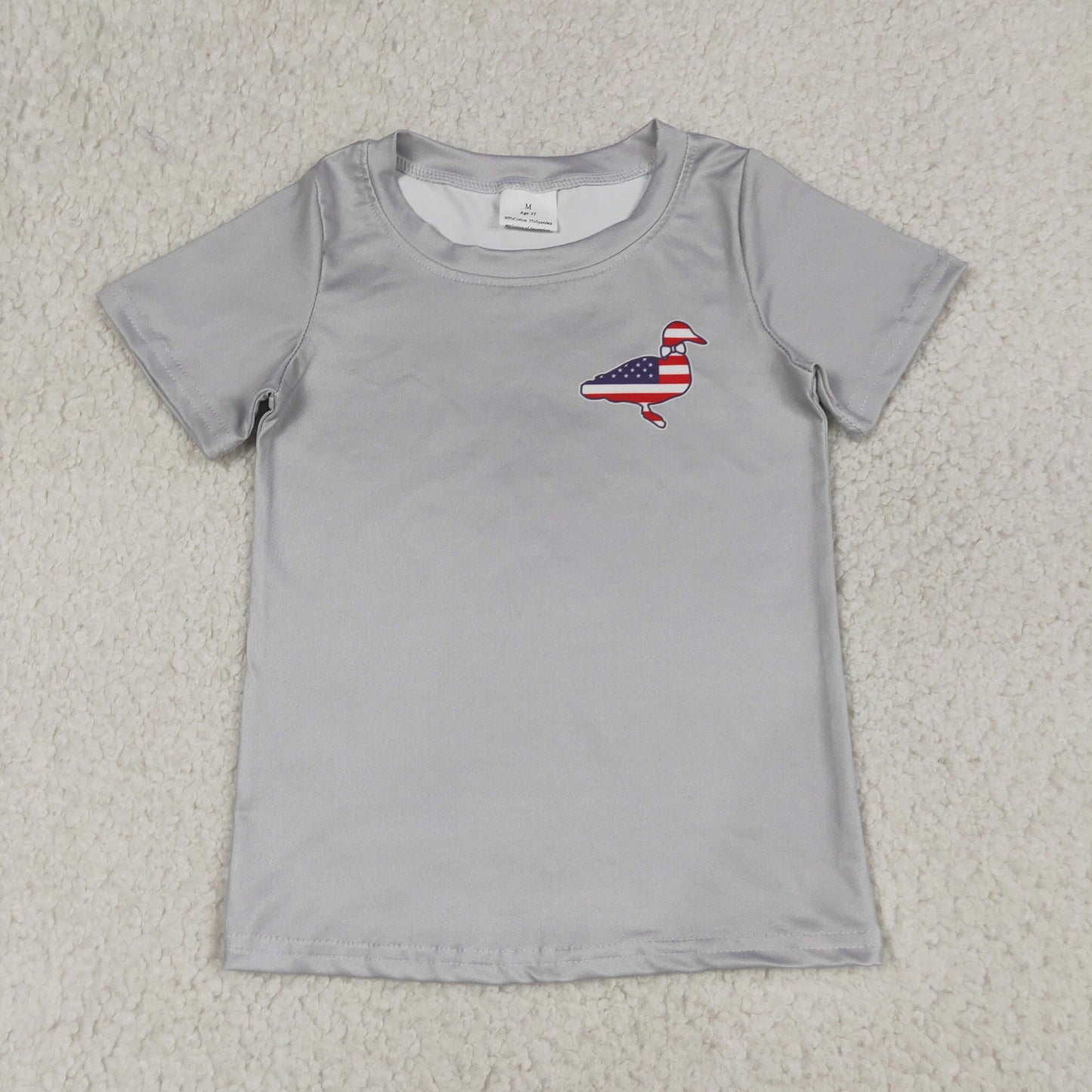 BT1199 July 4th flag duck malalrd grey short sleeve boys top