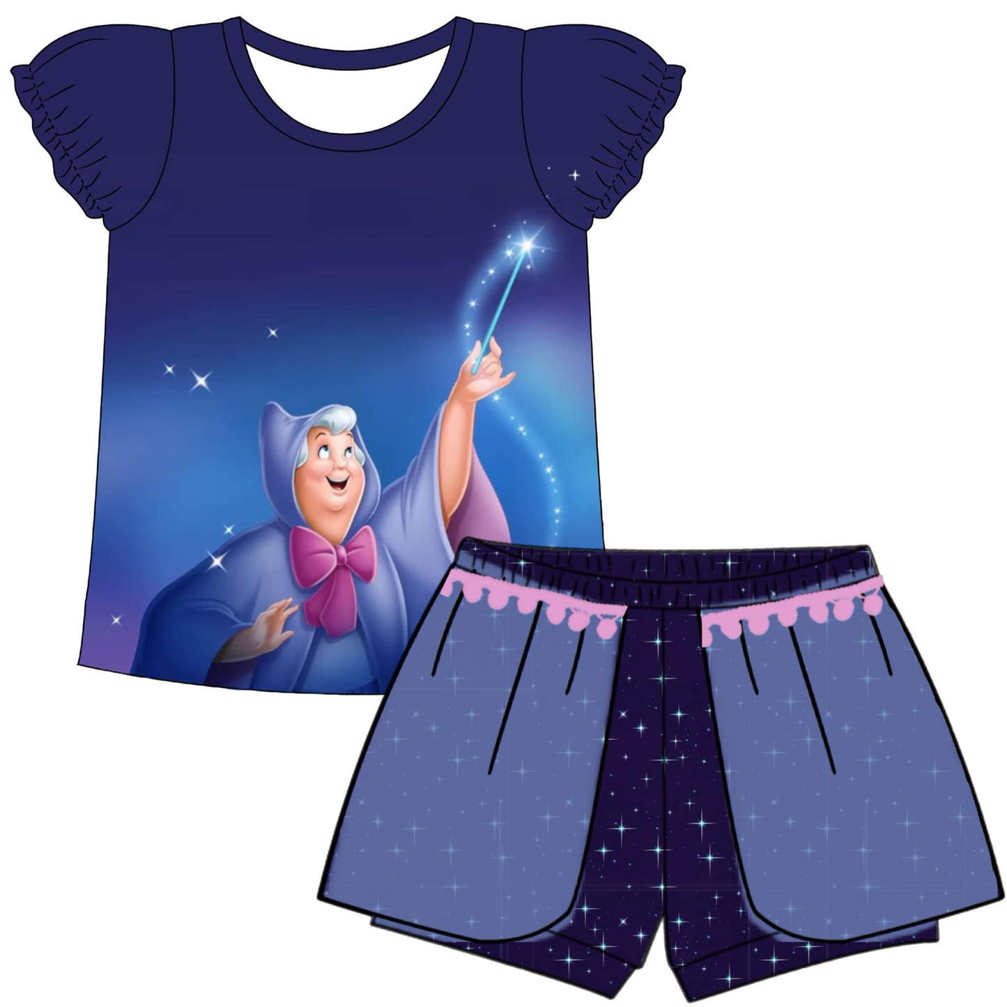 custom style cartoon purple short sleeve shorts girls set tat 6-8 weeks