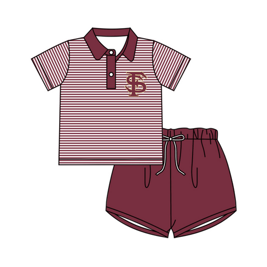 custom S 10.3 Dark red striped short sleeve pullover shorts boys set