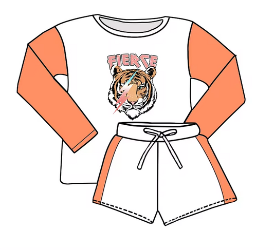 custom style cute tiger orange long sleeve shorts kids set