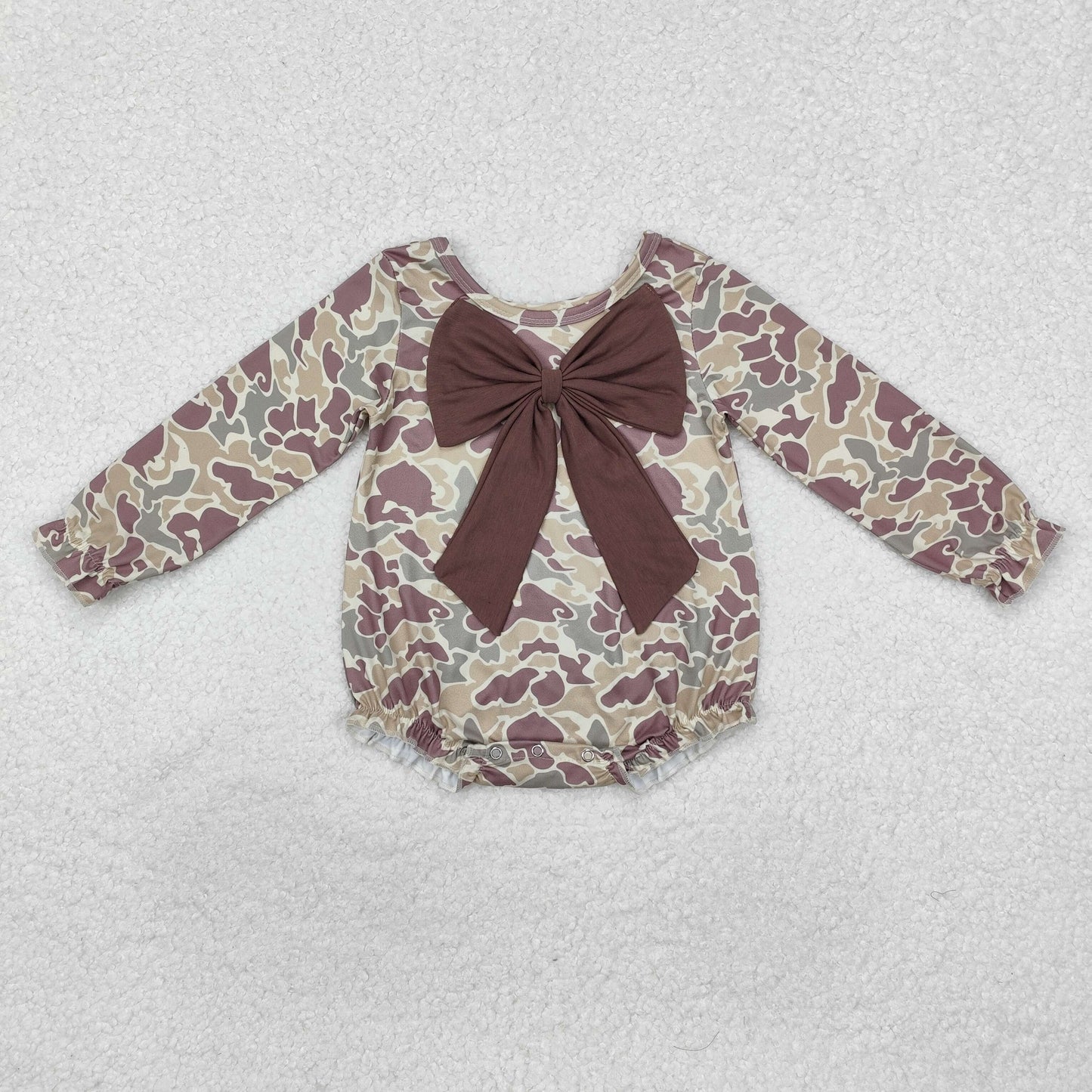 LR2034 green camo brown bow long sleeve girls romper