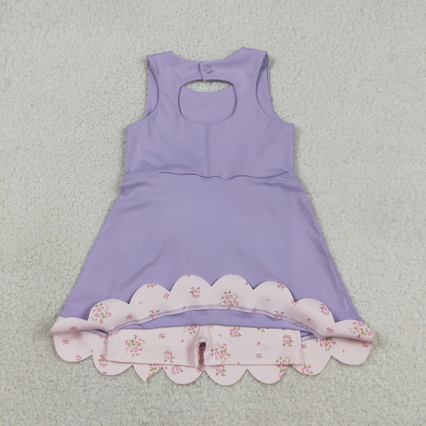 GSD3317 Yoga Scallop Solid Color Purple Bows Sleeveless Skorts Girls Dress