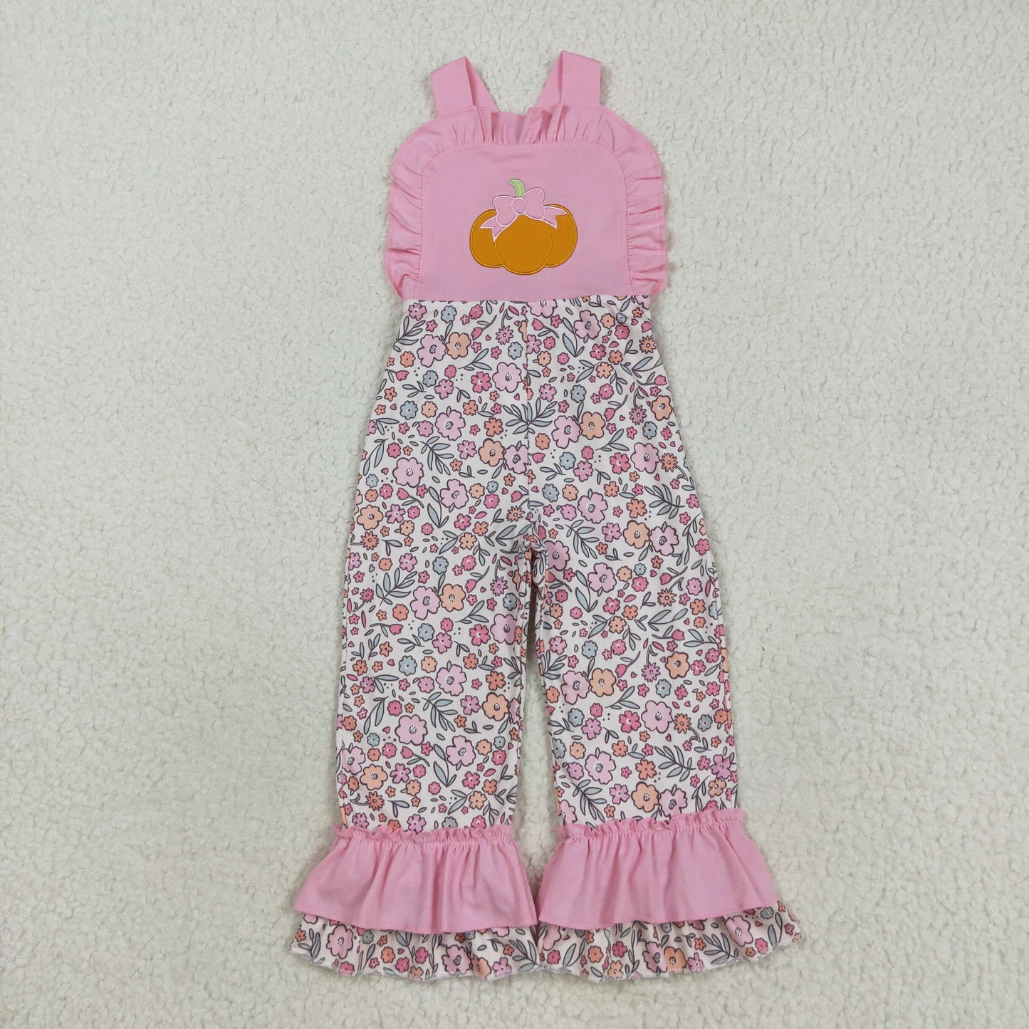SR3176 embroidery Autumn pumpkin flowers pink girls jumpsuits