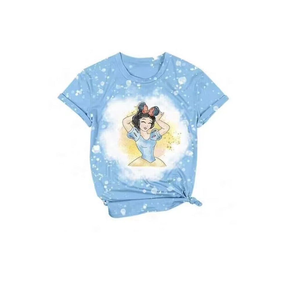 custom S cartoon princess blue short sleeve girls top